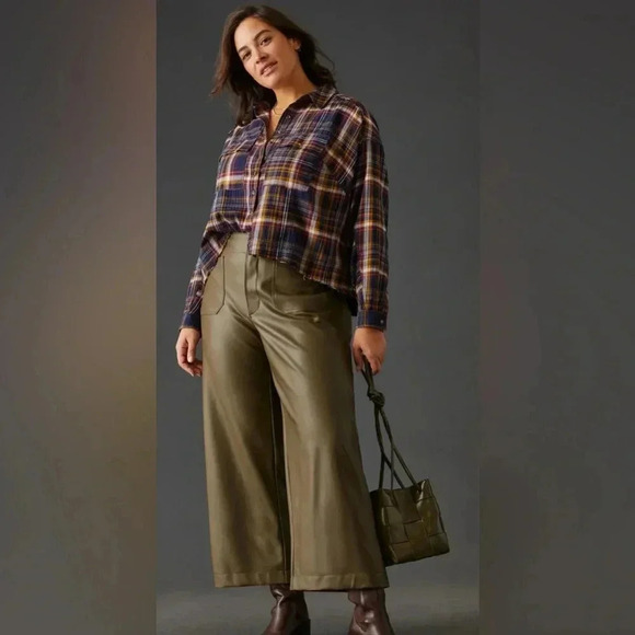 Anthropologie Pants - Anthropologie The Colette Cropped Wide-Leg Faux Leather Pants by Maeve